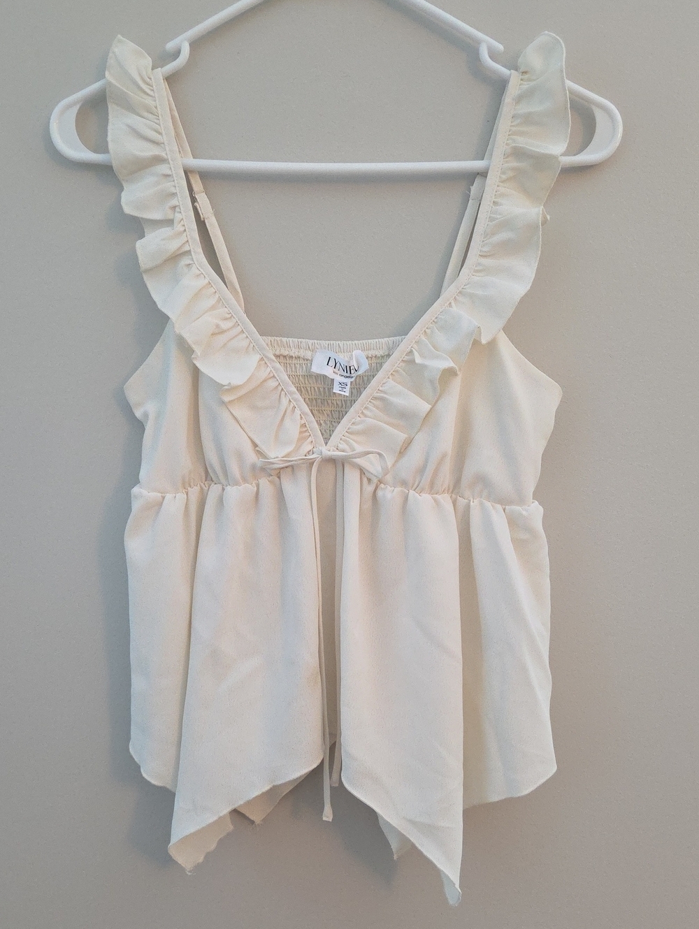 Cream Ruffle V-Neck Tie-Front Camisole